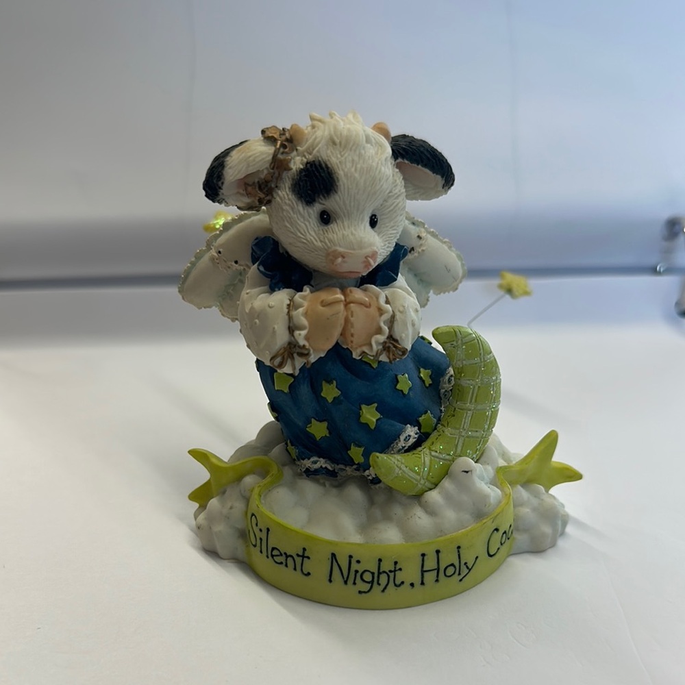 Silent Night Holy Cow Figurine - Blue and Green